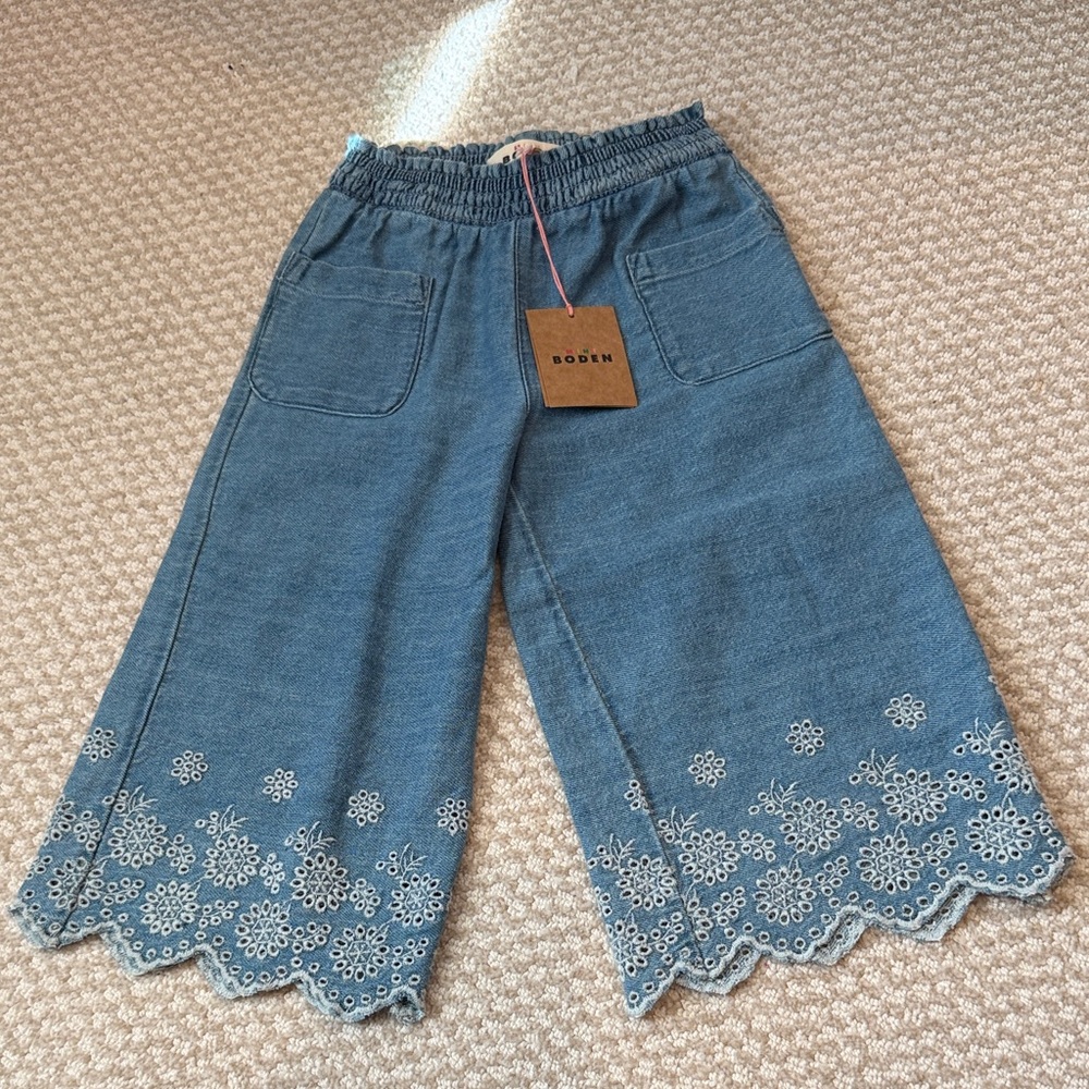 Boden Kids Blue Embroidered Jeans